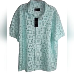 Original Use Mens Open Crochet Button Down Shirt Size XL Festival Outdoor Casual